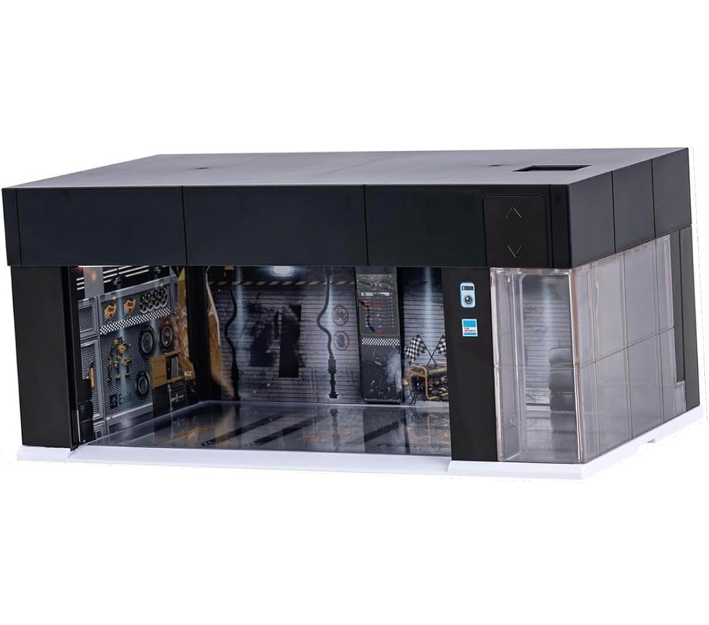 3D Multi-Storey Car Display Garage - DIY Scene Model  Parking Building for 1:64 Scale Cars | LED Light Garage Showcase | Modular Car Storage & Display Box (Black)